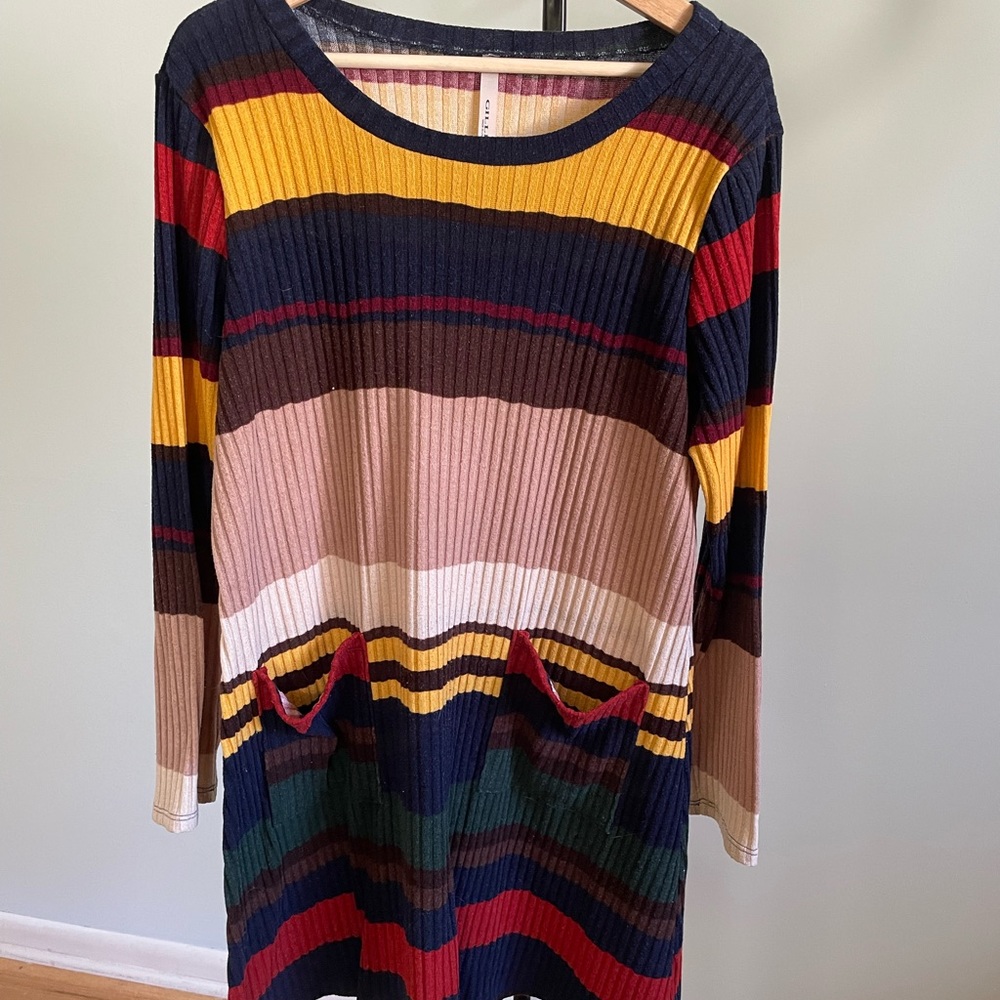Long sleeve ModCloth striped sweater dress with pockets